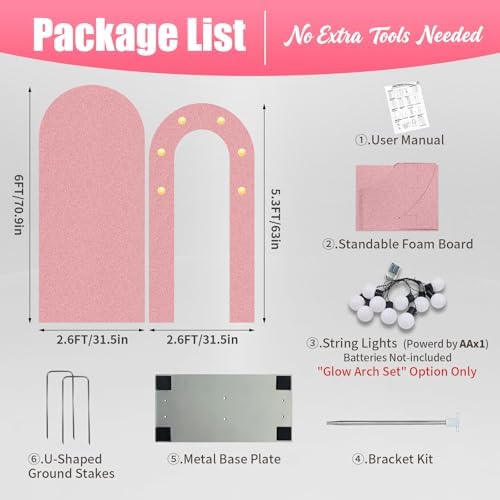 6FT Arch Backdrop with Stand, Lighted Set Wedding Birthday Party, Pink - Image 3