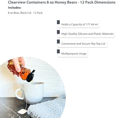12 Pack - 8 Ounce Plastic Honey Bears w/Black Lids - Image 5