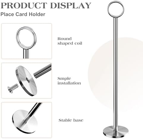 Urban Deco 12PK Table Number Holders Place Card Holders 12 Inch Table Card Holders Steel Card Holders for Photos, Food Signs, Memo Notes, Weddings, Restaurants, Birthdays (Silver) - Image 3