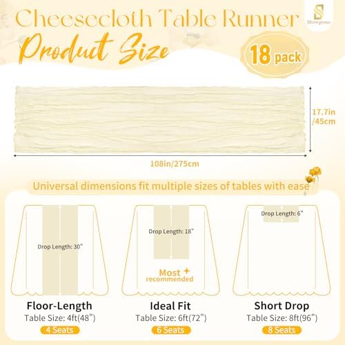 18 Pack Ivory Cheesecloth Table Runner 17x108 Inches Boho Home Decor - Image 2