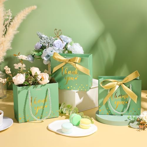 Jetec 45 Pcs Mini Thank You Gift Bag with Handle, Green/gold - Image 2