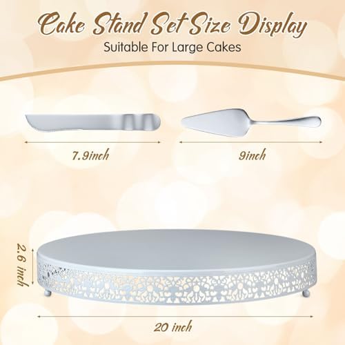 Wenqik 20 Inch White Cake Stand Metal Round with Cutter Spatula, Classic - Image 2