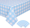 Kesfey 12 Packs Light Blue Gingham Tablecloth Pale Blue and White Checkered Tablecloths 54 x 108 Inch Disposable Plastic Gingham Tablecovers Waterproof Rectangle Picnic Table Cover for Birthday Party by kesfeyhigh-qualitygoods