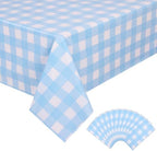 Kesfey 12 Packs Light Blue Gingham Tablecloth Pale Blue and White Checkered Tablecloths 54 x 108 Inch Disposable Plastic Gingham Tablecovers Waterproof Rectangle Picnic Table Cover for Birthday Party by kesfeyhigh-qualitygoods