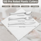 100Pack Pre Rolled Silver Plastic Silverware Sets - Image 3