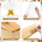 AFOROEOA 10PACK Baskets For Gifts Empty, 10 x 8”Thick Kraft Gift Basket with 10 Clear Gift Bags and 10 Pull Bows, Empty Gift Baskets for Christmas, Thanksgiving Wedding Birthday Party Wrapping Gift - Image 6