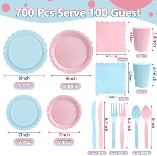 Nihaoya 700PC Gender Reveal Disposable Paper Plates Party Supplies for 100 - Image 2