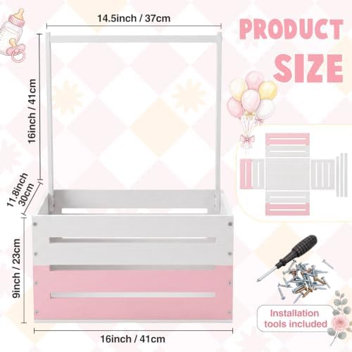 Suzile Baby Shower Crate Wooden Closet Baby Basket Gift,Pink White - Image 2