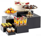Metal Buffet Risers,6PCS Food Risers for Buffet Table 5in to 10in Display Stand for Catering Dessert Black Cube Boxes Nesting Risers with Hollow Bottoms (Matte black, 6P-Square(5IN to 10 IN)) by ihomecooker