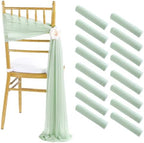 Fanqisi 8ft Long Wedding Chair Sashes 16 Pieces Sage Green Draping Fabric for Ceremony Reception Outdoor Chair Decorations by Fanqisi