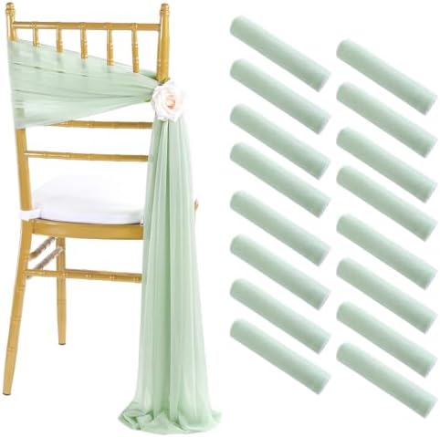 Fanqisi 8ft Long Wedding Chair Sashes 16 Pieces Sage Green Draping Fabric for Ceremony Reception Outdoor Chair Decorations by Fanqisi