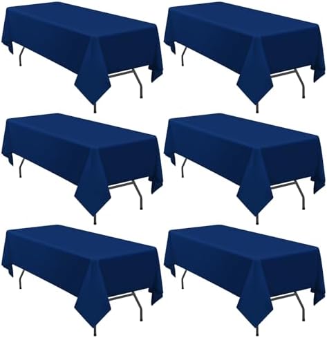 6 Pack Tablecloth 60 x126 inch Polyester Table Cloth for 8 Foot Rectangle Tables,Stain and Wrinkle Resistant Washable Fabric Table Covers Polyester Navy Blue Table Clothes for Wedding,Party,Banquet by YMHPRIDE