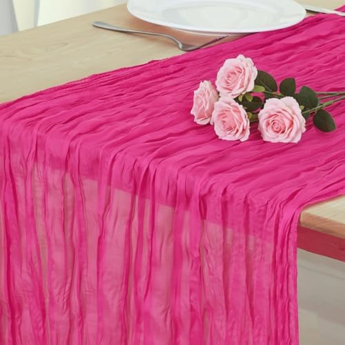8 Pack Hot Pink Cheesecloth Table Runner 120 Inch Boho Wedding Decor by Fixwal