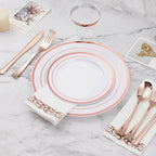 BESTVIP 700 PCS Rose Gold Disposable Plastic Dinnerware Set for 100 Guests - Image 5