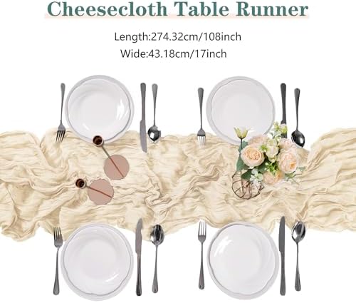 30 Pack Ivory Cheesecloth Table Runner 9FT Rustic Sheer Table Runners 17x108 Inch Gauze Boho Runner for Wedding Bridal Baby Shower Birthday Party Table Decorations - Image 2