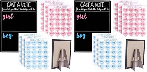 Juvale Gender Reveal Decorations for Baby Shower Games with 144 Girl or Boy Voting Stickers and Cast Your Vote Sign with Stand (Chalkboard Design, 12 x 17 in) (Pack of 2) by Juvale