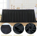 2 Panels Black Desk Skirt for Teacher Desk 6ft Table Skirts for Rectangle Tables 6ft Spandex Curtain Table Skirt for Classroom Ruffle Fabric Tablecloth for Party Wedding Baby Shower Decorations - Image 6
