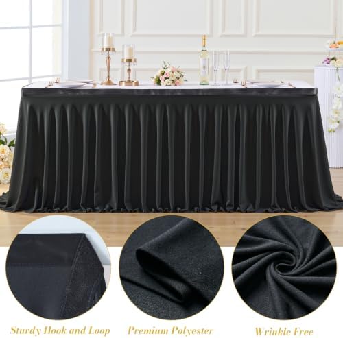 2 Panels Black Desk Skirt for Teacher Desk 6ft Table Skirts for Rectangle Tables 6ft Spandex Curtain Table Skirt for Classroom Ruffle Fabric Tablecloth for Party Wedding Baby Shower Decorations - Image 6