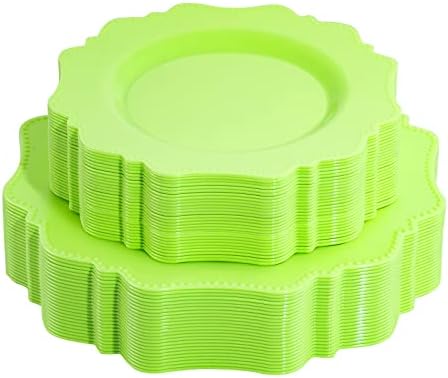 COLOSUS 60PCS Green Plastic Plates, Elegant Beaded Wedding Plates. by COLOSUS