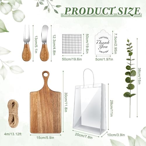29 Pcs Baby Shower Prizes for Game Player 4 Sets Baby Shower Game Prizes Wedding Bridal Favors for Winners with Acacia Cheese Board Oak Knife and Fork Placements Artificial Eucalyptus Stems Tags Bags - Image 3