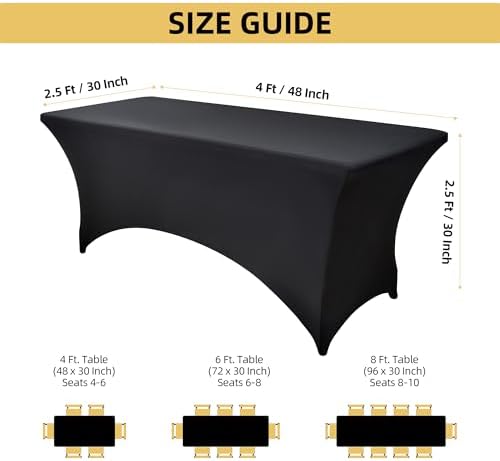 6-Pack 4ft Spandex Black Table Covers for Rectangular Folding Tables - Wrinkle Resistant Stretch Tight Table Cloths - Ultimate Fitted Table Protector for Parties, Trade Shows, and Wedding - Image 4