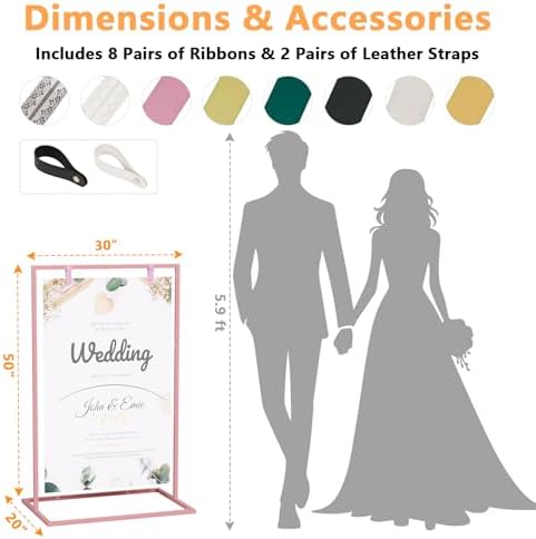 50H" Wedding Welcome Sign Stand with 8 Pair Satin Ribbon & 2 Leather Strap - Image 3