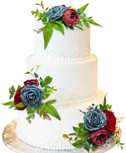 CherishedMoments 3Pcs Pre-Made Cake Flowers,Burgundy Wedding Cake Decor by CherishedMoments