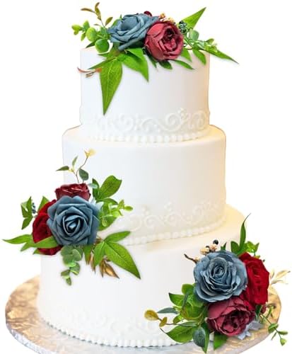 CherishedMoments 3Pcs Pre-Made Cake Flowers,Burgundy Wedding Cake Decor by CherishedMoments