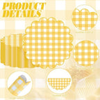 100Pcs Checkered Paper Placemats Yellow Gingham Place Mats 13.5 Inch Disposable Round Decorative Dining Table Mat with Scalloped Edge Paper Cutouts Decor for Wedding Baby Shower Table Party Supplies - Image 3
