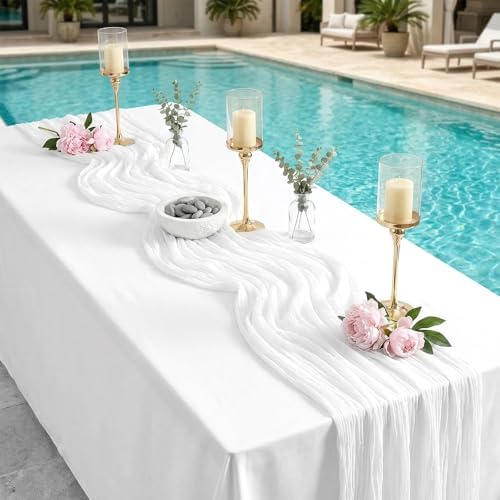 20 Pack White 17 x 108 Inch Cheesecloth Table Runner - Boho Gauze Sheer Fabric for Wedding Baby Shower Party Home Decor - Image 3
