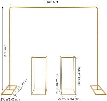 6.6Ftx6.6Ft Gold Wedding Arch Backdrop Stand Metal Square Wedding Arch Frame with 2pcs Flower Stand, Garden Balloon Photo Booth Decor for Ceremony Party Birthday Bridal Anniversary Arbor(6.6ftx 6.6ft+2pcs stand) - Image 5