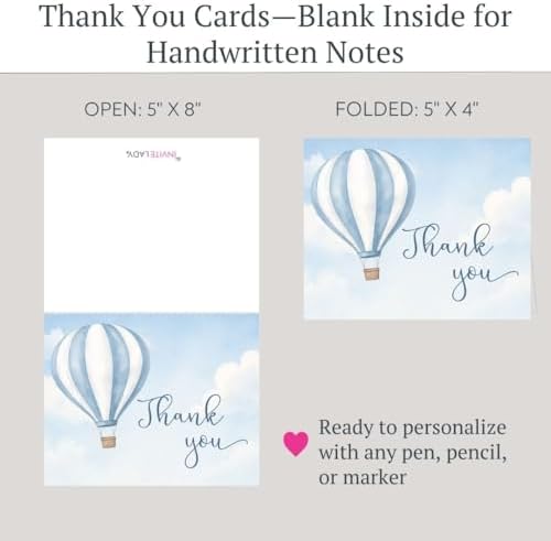 Baby Shower Thank You Cards With Envelopes, Hot Air Balloon | Set of 24 - Image 4