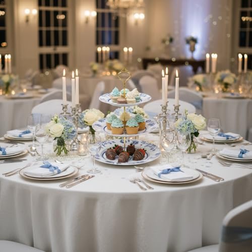 Lallisa Blue Floral 3 Tier Dessert Stand 10", 9" and 7" Ceramic Vintage Chinoiserie Tea Party Tiered Tray Cake Stand Display Holder Tower for Something Blue Before I Do Bridal Shower Decorations - Image 5