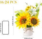 Zeyune Artificial Sunflower Potted Plants Rustic Wedding Table Centerpieces Summer Spring Kitchen Silk Yellow Flower with Plastic Pot for Home Bathroom Office Bridal Shower(24 Pcs,White,Sunflower) - Image 2