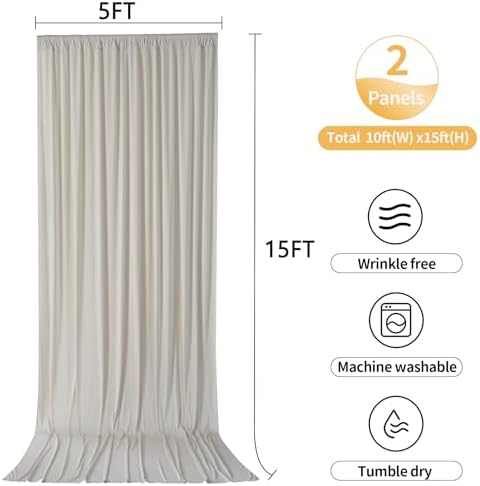 10ftx15ft Beige Backdrop Curtains for Parties, Wrinkle Free Polyester Beige Photo Backdrop Drapes 2 Panels 15 ft Long Back Drop Cloth for Wedding Birthday Photography Background Party - Image 7
