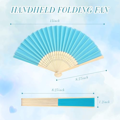 Blulu 40 Pcs Blue Hand Fans Bulk Folding Bamboo Silk Foldable Handheld Fan for Women DIY Line Dance Clapping Popping Wedding Bridal Shower Baby Shower Birthday Party Favors Gift Decoration - Image 3