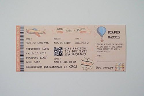 Baby Shower Ticket Invitation, Boarding Pass Ticket, Plane TicketPrintable Invitation, Digital Download, Diaper Raffle, Travel Invitation - Image 3