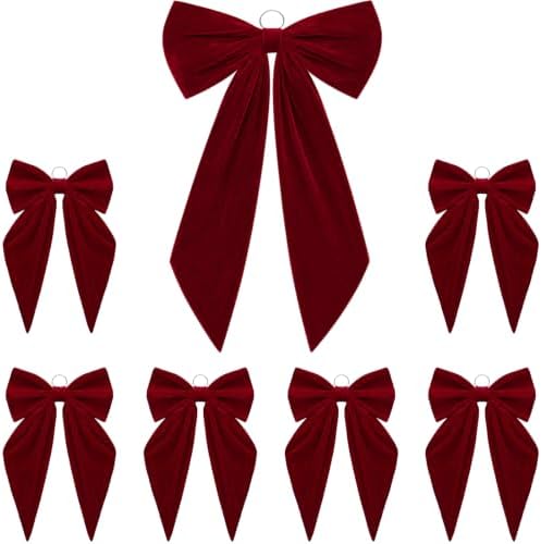 Crowye Giant Christmas Velvet Bow Set 7 Pcs Burgundy Decorative Ribbon Bows by Crowye