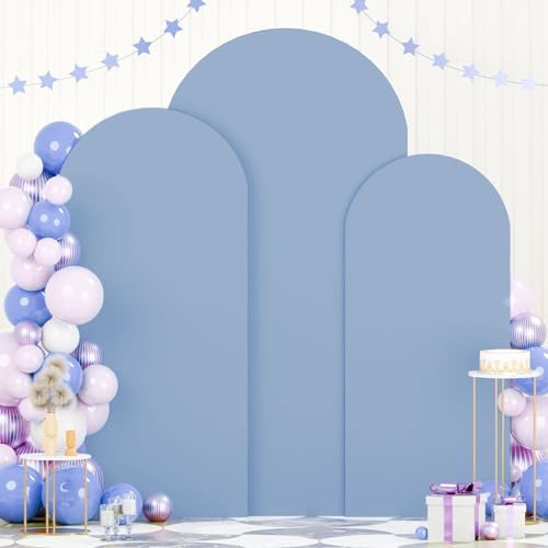 FOTSHARER Dusty Blue Arch Cover Set of 3 Spandex Arch Covers Stretchy Backdrop 4FT 5FT 6FT Chiara Wall Arches Stand Cover Round Top Backdrop Covers for Arched Stand Wedding Arch Cover for Party Decor by FOTSHARER
