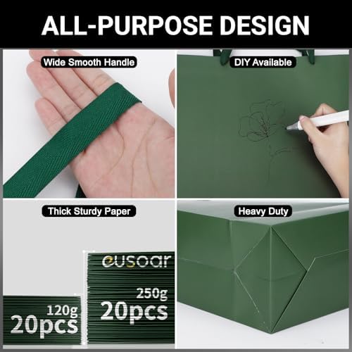 EUSOAR Paper Gift Bags, 20pcs 12.5"x4.5"x11" Green Kraft Gift Wrap Bags with Handles, Merchandise Retail Paper Shopping Wrapping Bags for Business, Craft Grocery, Boutique, Party Favor, Wedding - Image 3