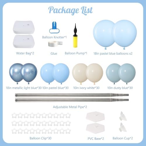 Dusty Blue White Balloons Stand Column Kits 2 Sets Balloon Towers - Image 3