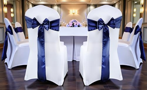 MDS® Pack of 100 Satin Chair Sashes for Wedding & Events – Navy Blue - Image 2