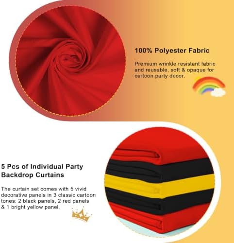 10x7FT Red Black Yellow Backdrop Curtains for Parties Wrinkle Free Backdrop Drapes for Birthday Graduation Decoration Themed Party Photography Background - Image 3