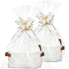 Empty Gift Basket Kit, 2-Pack Woven Storage Bin with Leather Handles Clear Cello Bags Pull Bows for Wrapping Presents Baby Shower Holiday - Image 4