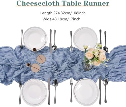 30 Pack Dusty Blue Cheesecloth Table Runner 9FT Rustic Sheer Table Runners 17x108 Inch Gauze Boho Runner for Wedding Bridal Baby Shower Birthday Party Table Decorations - Image 2