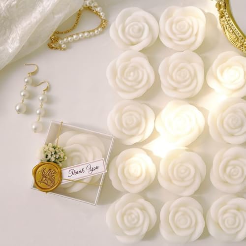White Rose Petal Soy Wax Candles in Bulk – Rose Candle Wedding Favors for Guests, Personalized Candle Favors for Bridal Shower & Baby Shower Gifts – Dried Flower & Wax Seal Design (20 Pieces) - Image 5