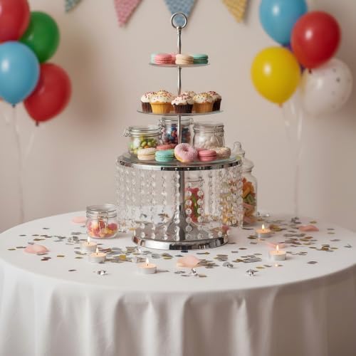Cake Stand for Dessert Table 12 Inch Silver Crystal Pendants Metal Cake Stand Serves as A Round Dessert Cupcake Display Plate for Table, Wedding, Party, Event - Image 4