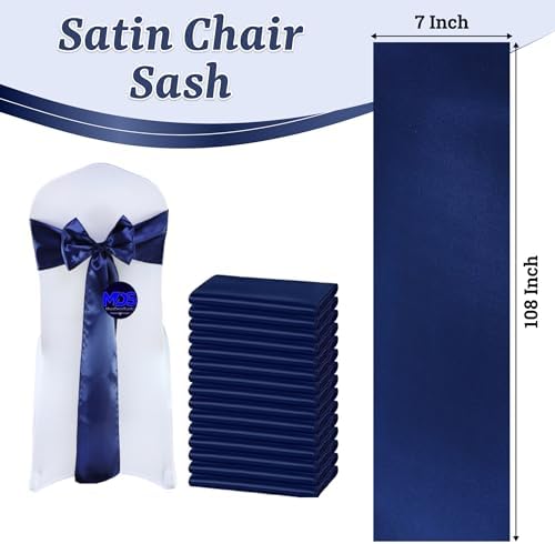 MDS® Pack of 100 Satin Chair Sashes for Wedding & Events – Navy Blue - Image 3