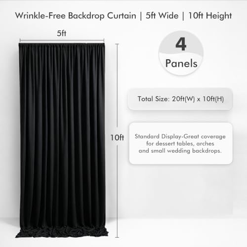 20×10 Black Curtains for Wedding Party Backdrop Decorations-4 Panel 5×10ft - Image 2