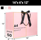 EUSOAR Pink Gift Bags, 50pcs 16"x6"x12" Large Gift Paper Bags with Handles, Heavy Duty Shopping Wedding Baby Shower Birthday Party Thank You Favor Paper Gift Treat Bags Bulk with Ribbon - Image 2